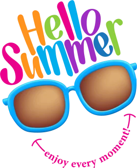 Colorful Hello Summer Sunglasses Beach Vacation Seasonal Fun Clipart Illustration