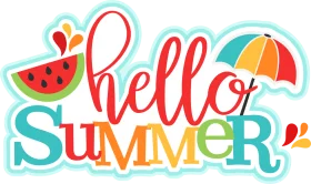 Colorful Hello Summer Watermelon Beach Umbrella Seasonal Vacation Clipart