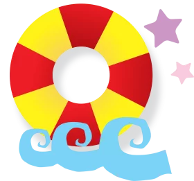 Colorful Summer Beach Life Preserver with Waves and Stars Vacation Clipart