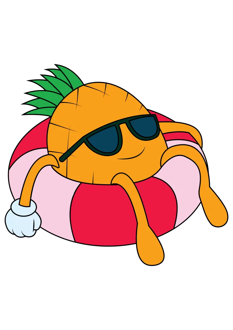 Cool Pineapple Relaxing on Beach Float Summer Vacation Fun Clipart