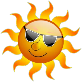 Cool Smiling Summer Sun with Sunglasses Cartoon Beach Weather Clipart Illustration