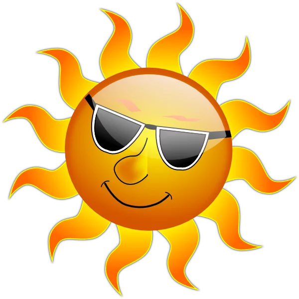 Cool Smiling Summer Sun with Sunglasses Cartoon Beach Weather Clipart Illustration