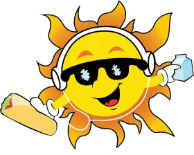 Cool Summer Sun with Sunglasses and Ice Cream Cartoon Clipart Character