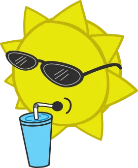 Cool Sun with Sunglasses Drinking from Blue Cup Summer Fun Cartoon Clipart