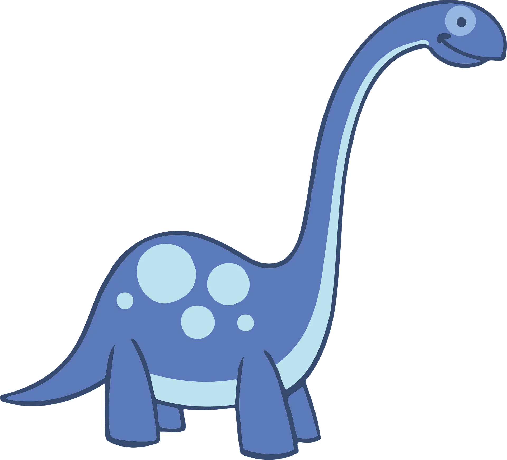 Cute Blue Brontosaurus Dinosaur with Long Neck and Spots Children's Clipart