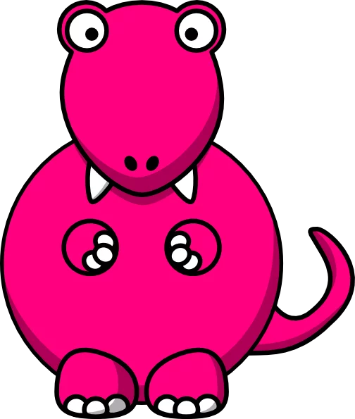 Cute Bright Pink Cartoon Dinosaur Monster with Big Eyes Character Clipart