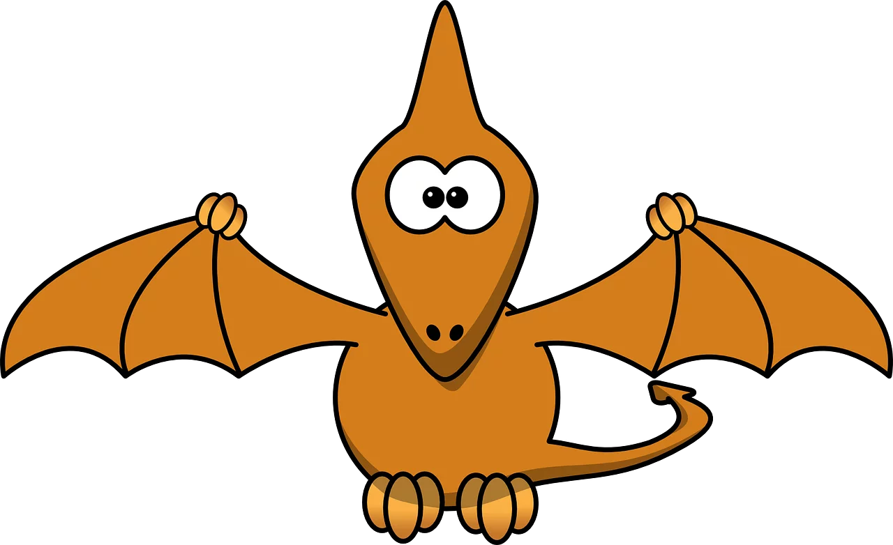 Cute Brown Pterodactyl Dinosaur with Big Eyes and Wings Spread Clipart