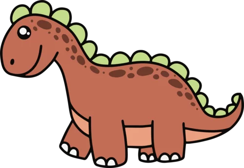 Cute Brown Stegosaurus Dinosaur with Green Spikes Cartoon Style Clipart