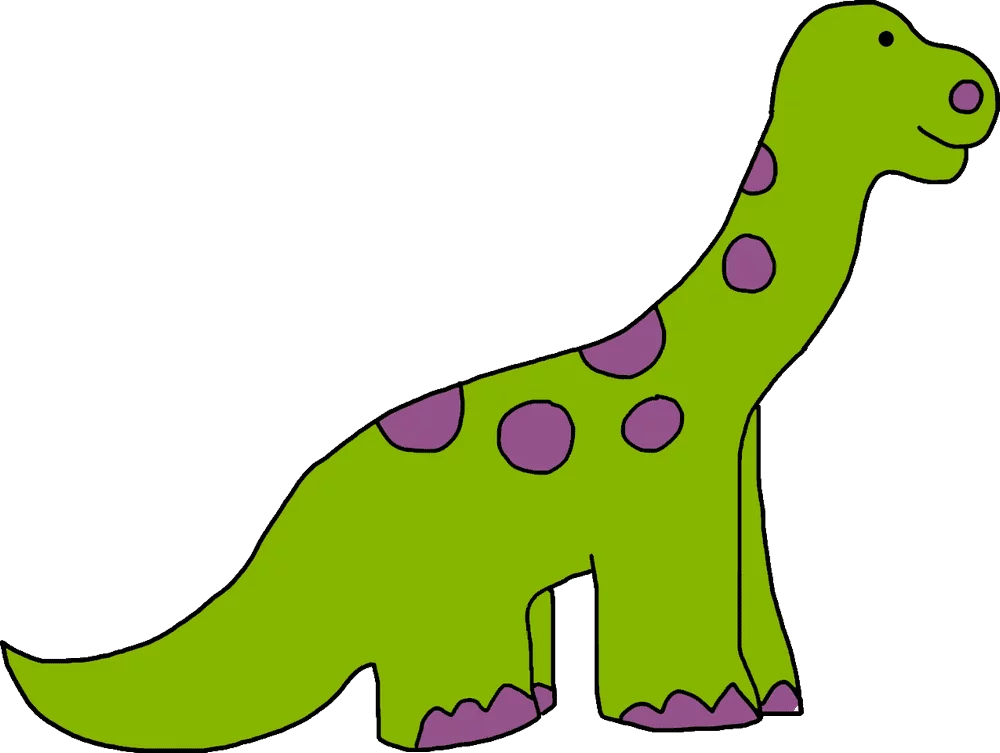 Cute Green Brontosaurus with Purple Spots Dinosaur Clipart for Children's Projects