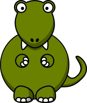 Cute Green Cartoon Dinosaur with Big Eyes and Tiny Arms Clipart for Children