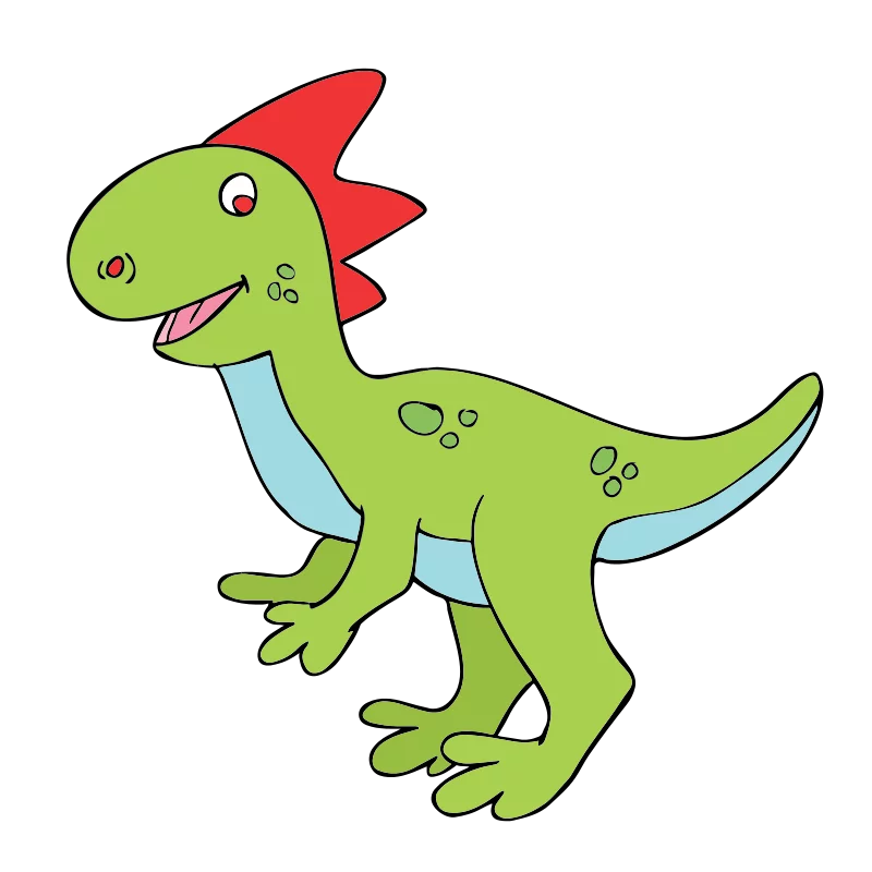 Cute Green Cartoon Dinosaur with Red Spikes - Children's Educational Clipart