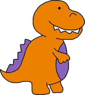 Cute Orange Cartoon T-Rex Dinosaur with Purple Spikes Children's Clipart