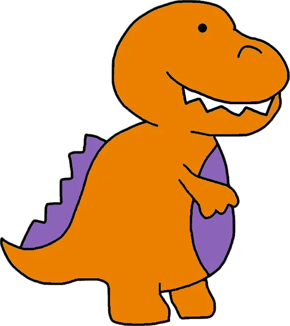 Cute Orange Cartoon T-Rex Dinosaur with Purple Spikes Children's Clipart