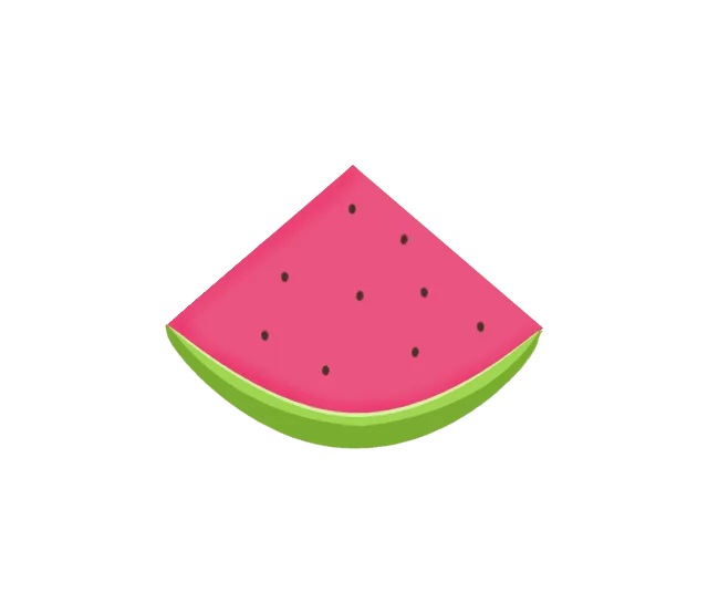 Cute Triangular Pink Watermelon Slice with Black Seeds Summer Fruit Clipart