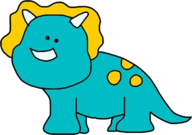 Cute Turquoise Triceratops with Yellow Mane and Spots Cartoon Dinosaur Clipart