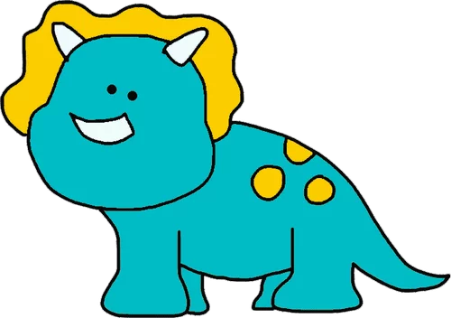 Cute Turquoise Triceratops with Yellow Mane and Spots Cartoon Dinosaur Clipart