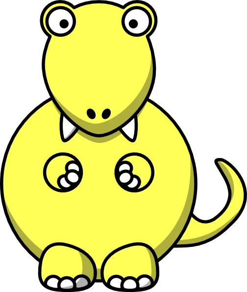 Cute Yellow Cartoon Dinosaur Character with Big Eyes and Fangs - Children's Clipart