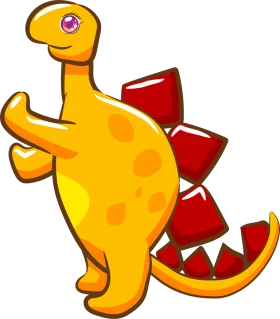 Cute Yellow Cartoon Stegosaurus Dinosaur with Red Plates Clipart for Children