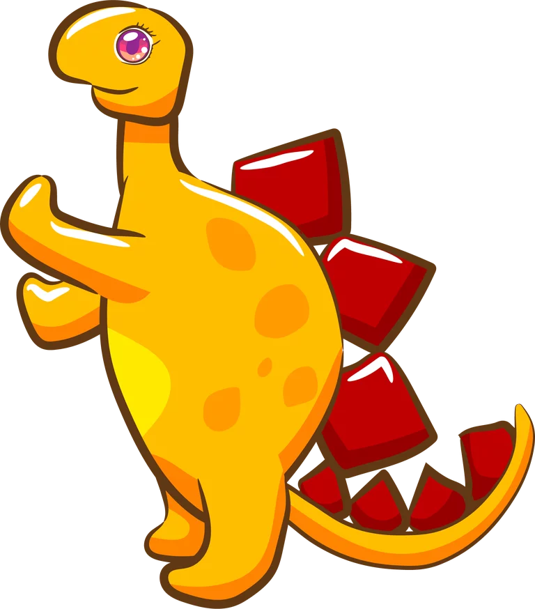 Cute Yellow Cartoon Stegosaurus Dinosaur with Red Plates Clipart for Children