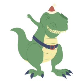 Festive Green T-Rex Dinosaur with Santa Hat Christmas Holiday Cartoon Clipart