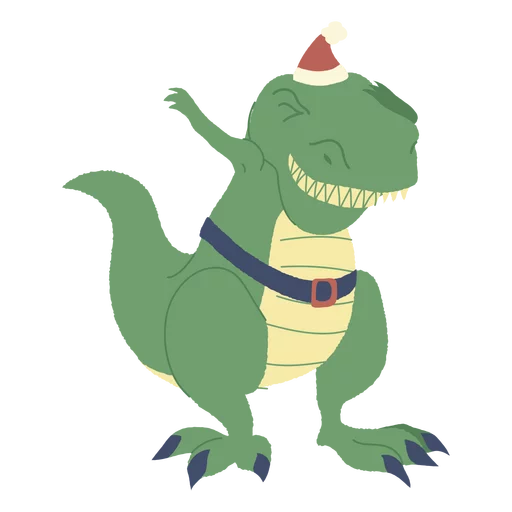 Festive Green T-Rex Dinosaur with Santa Hat Christmas Holiday Cartoon Clipart