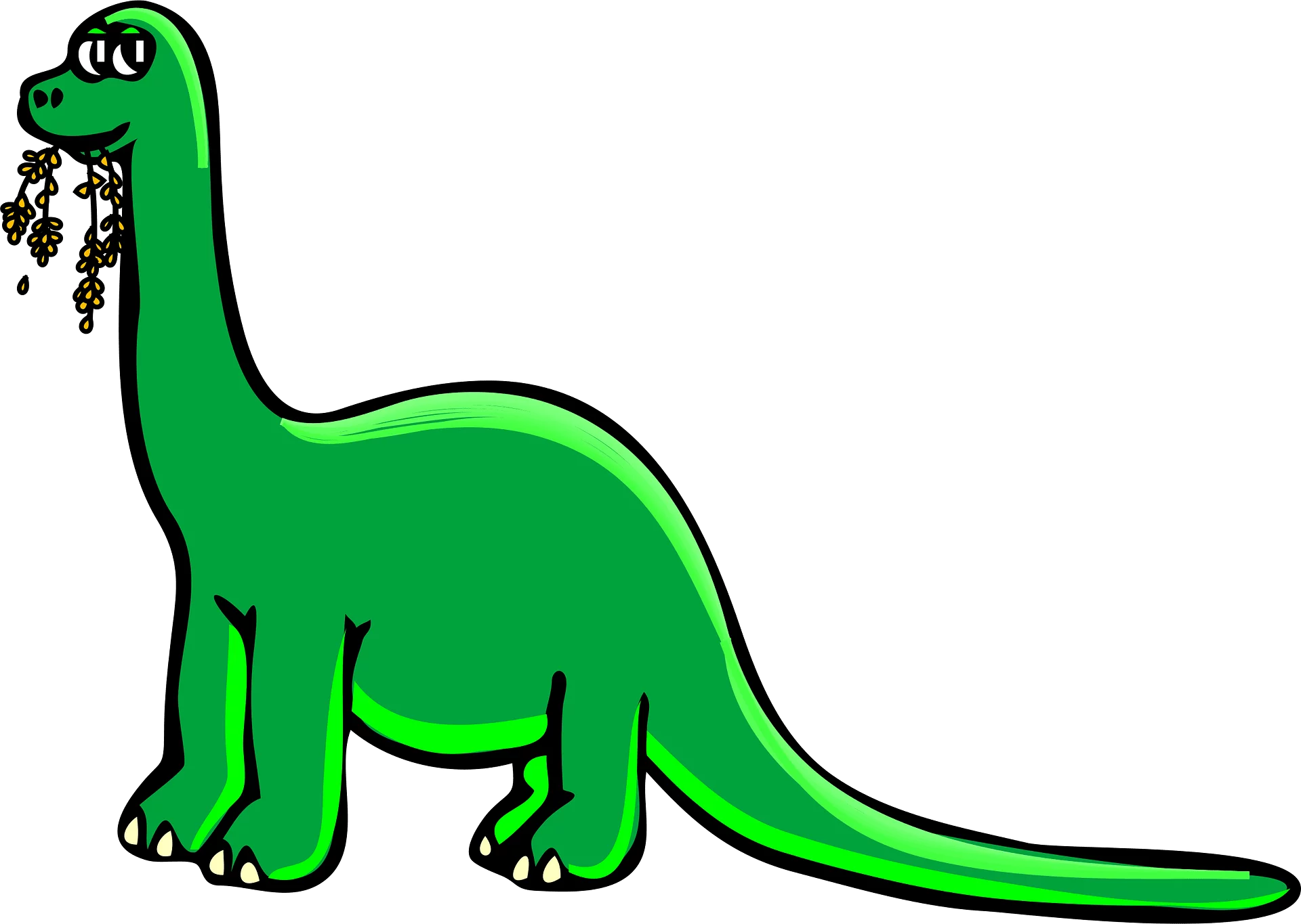 Friendly Green Long-Necked Dinosaur Eating Plants Children's Clipart Illustration