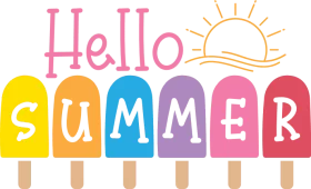 Hello Summer Colorful Popsicle Ice Cream Sticks with Sunshine Clipart