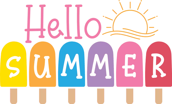 Hello Summer Colorful Popsicle Ice Cream Sticks with Sunshine Clipart