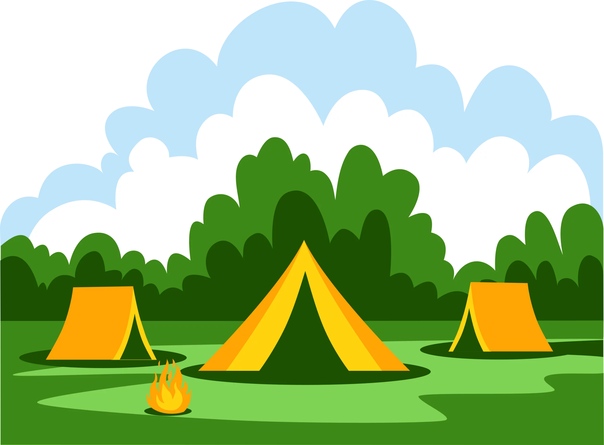 Summer Camping Adventure with Tents in Nature Forest Scene Colorful Clipart