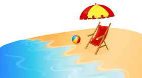 Sunny Beach Day with Umbrella and Lounge Chair Summer Vacation Clipart