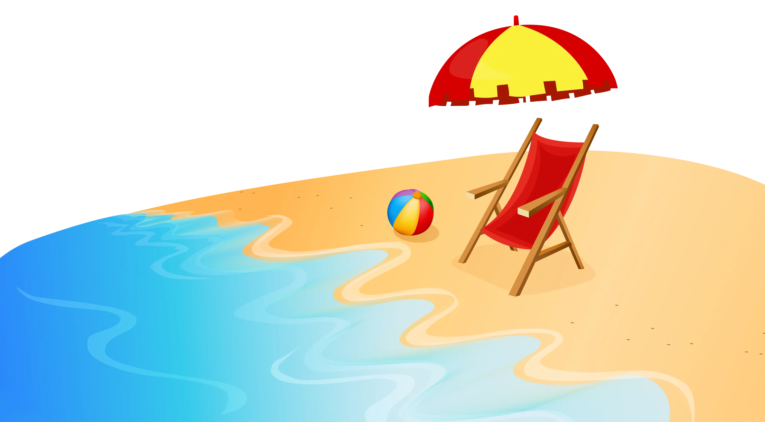 Sunny Beach Day with Umbrella and Lounge Chair Summer Vacation Clipart