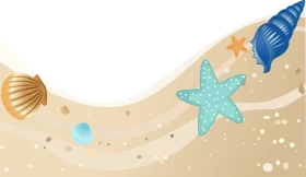 Tropical Beach Summer Seashells and Starfish on Sandy Shore Decorative Clipart