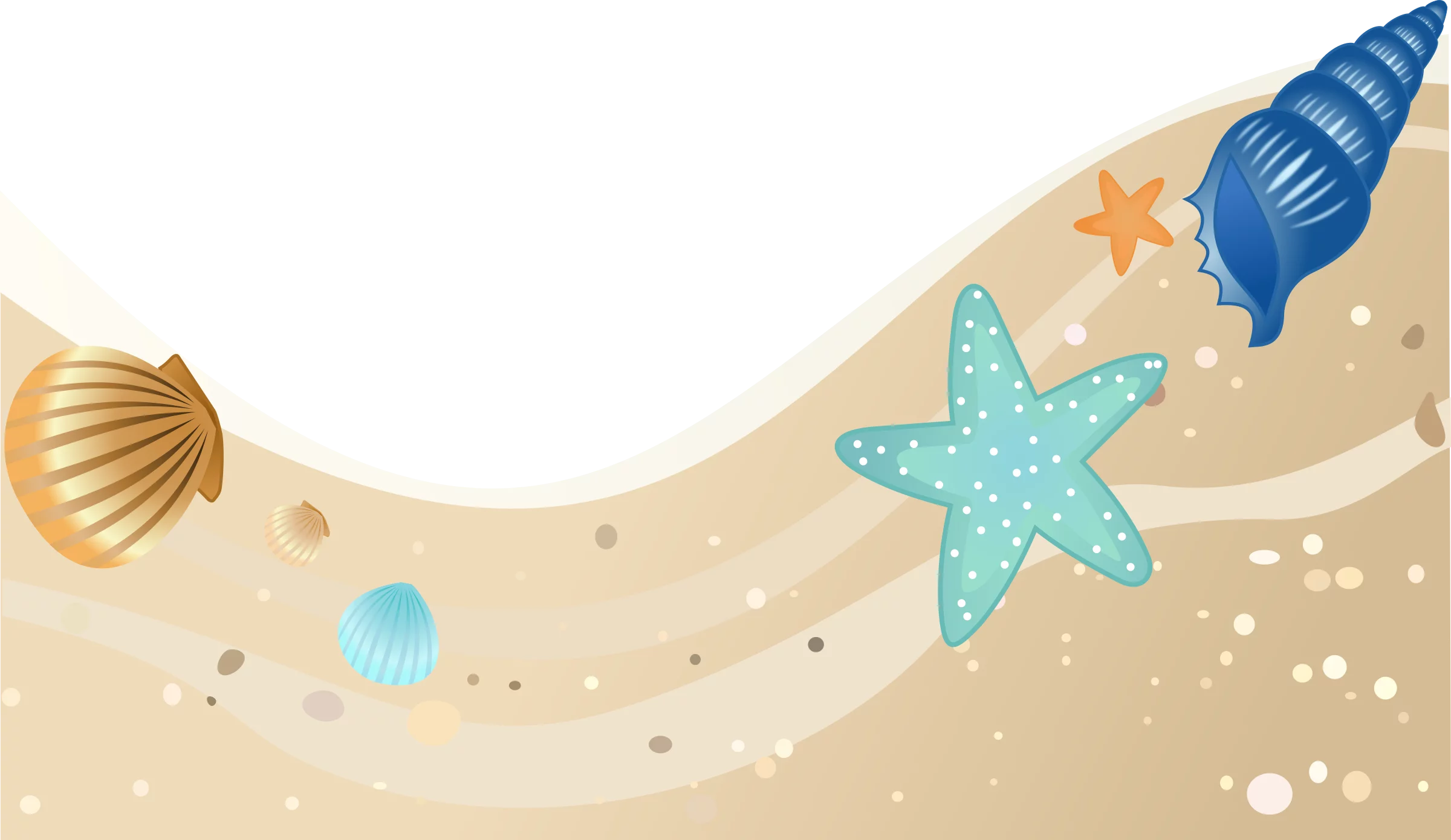 Tropical Beach Summer Seashells and Starfish on Sandy Shore Decorative Clipart