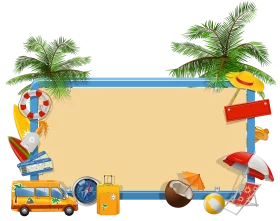 Tropical Beach Vacation Frame with Palm Trees and Summer Elements Clipart