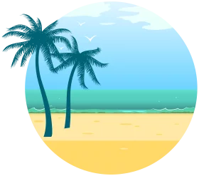 Tropical Paradise Beach Scene with Palm Trees Summer Vacation Clipart