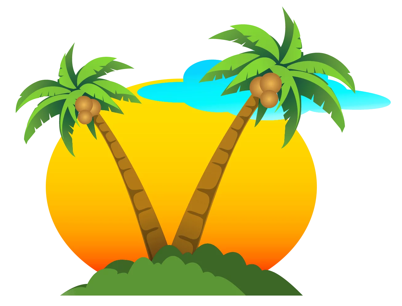 Tropical Paradise Island with Palm Trees and Sunset Beach Summer Vacation Clipart