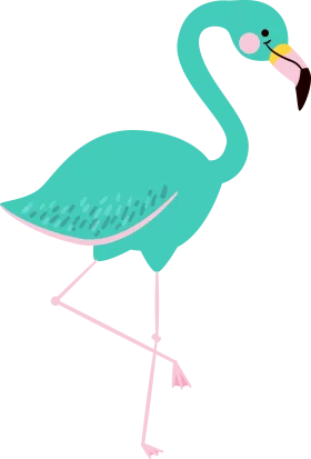 Tropical Teal Flamingo Summer Beach Party Decorative Cartoon Bird Clipart