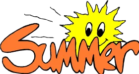 Vibrant Orange Summer Text with Cheerful Yellow Sun Character Clipart