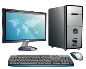 Complete Desktop Computer System with World Map Monitor Display Clipart Illustration