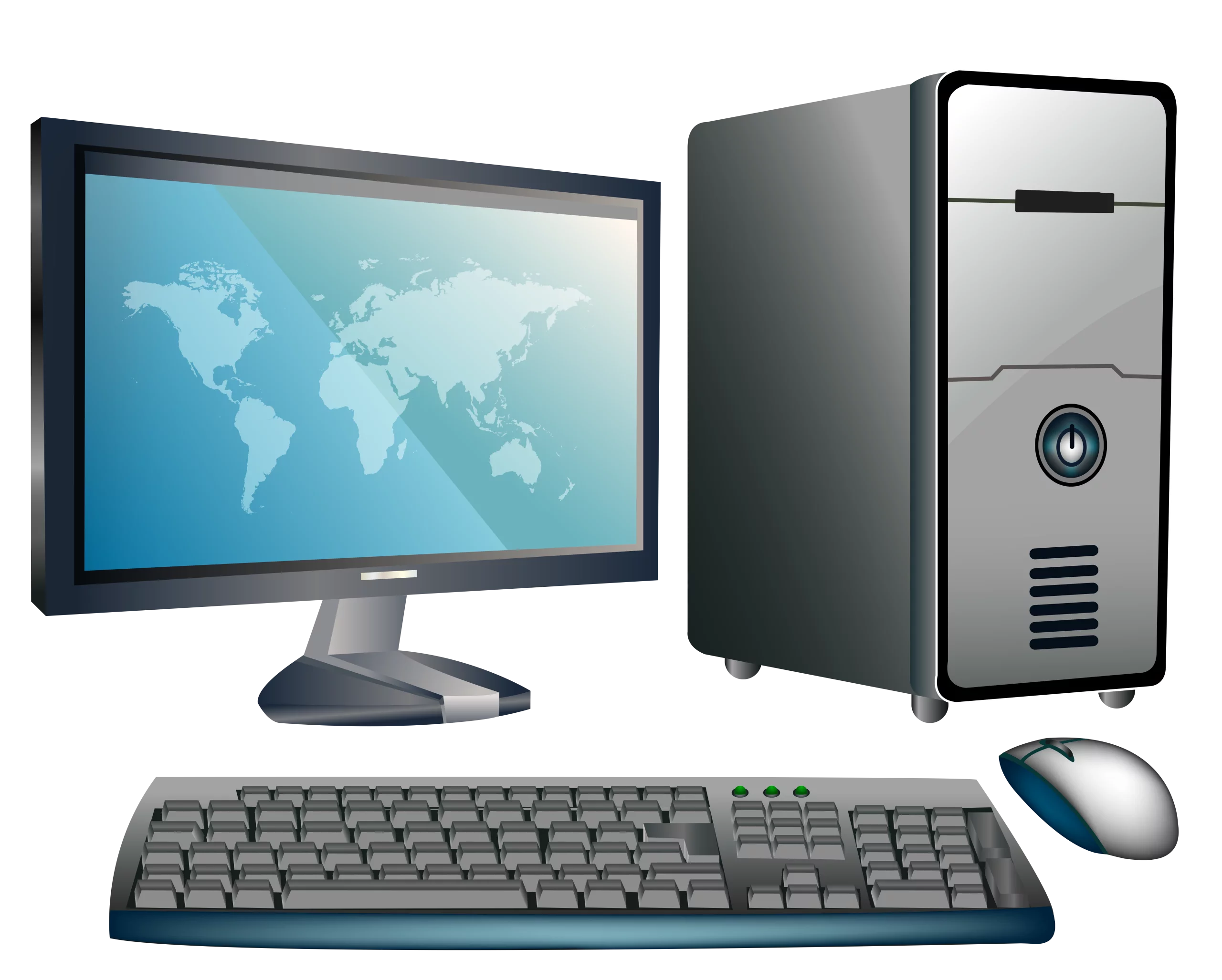 Complete Desktop Computer System with World Map Monitor Display Clipart Illustration