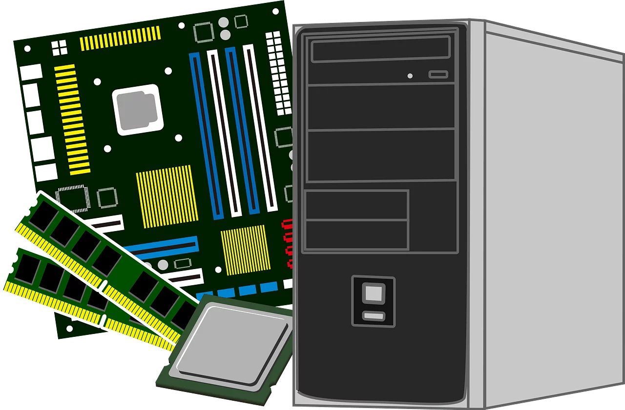 Computer Hardware Components and Desktop PC Tower Technical Equipment Clipart