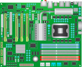 Computer Motherboard Circuit Board PCB with CPU Socket and Memory Slots Clipart Illustration