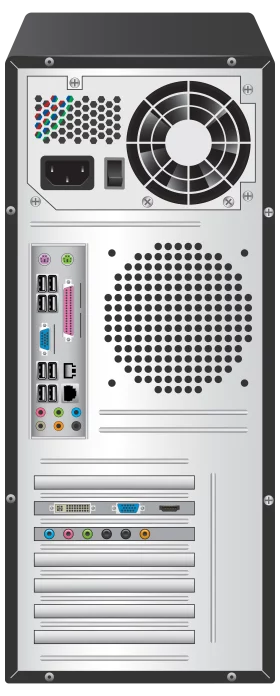 Computer Tower Back Panel with Power Supply and Connection Ports Clipart