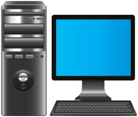 Desktop Computer System Tower and Monitor with Keyboard Clipart Illustration