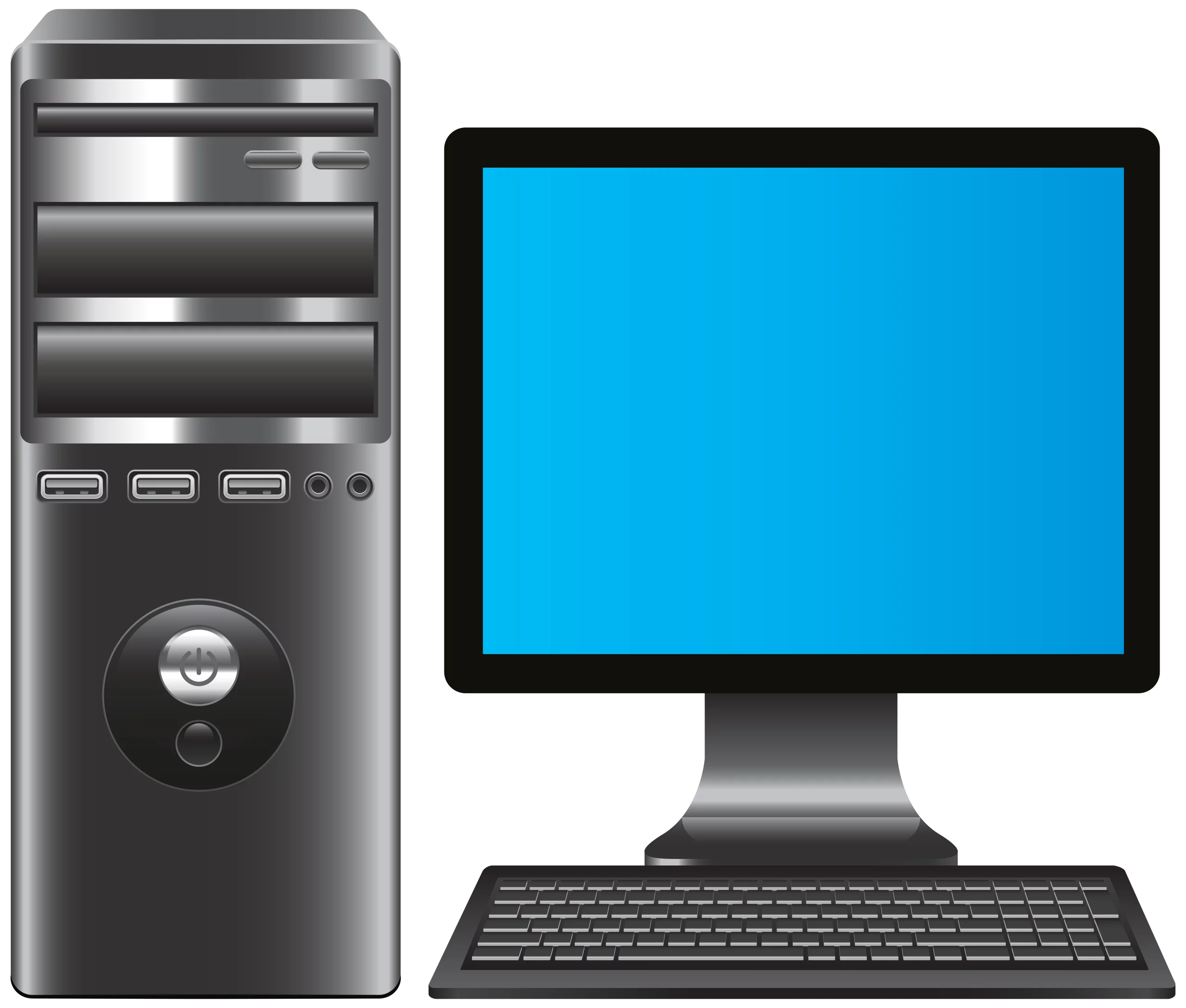 Desktop Computer System Tower and Monitor with Keyboard Clipart Illustration