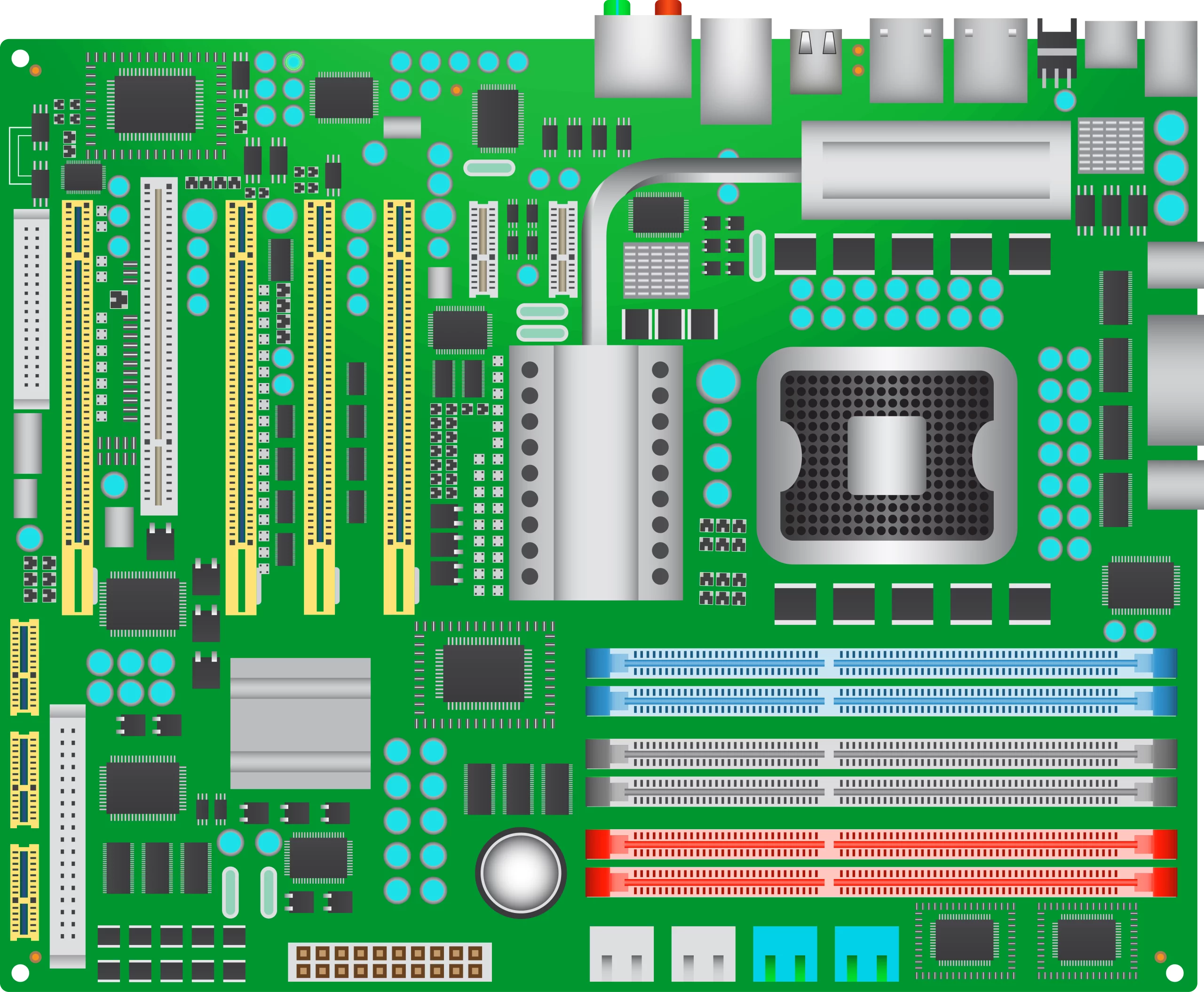 Modern Computer Motherboard Circuit Board Technology Components Green Clipart