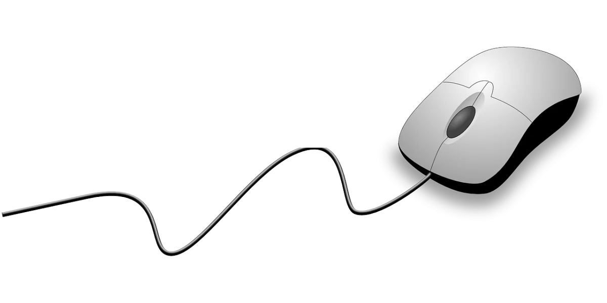 Simple White Computer Mouse with Black Cable Realistic 3D Computer Peripheral Clipart