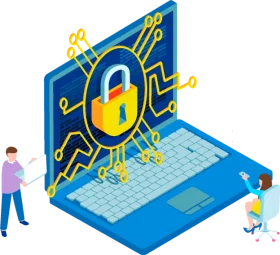 Cybersecurity Protection Digital Lock on Laptop with Circuit Pattern Clipart