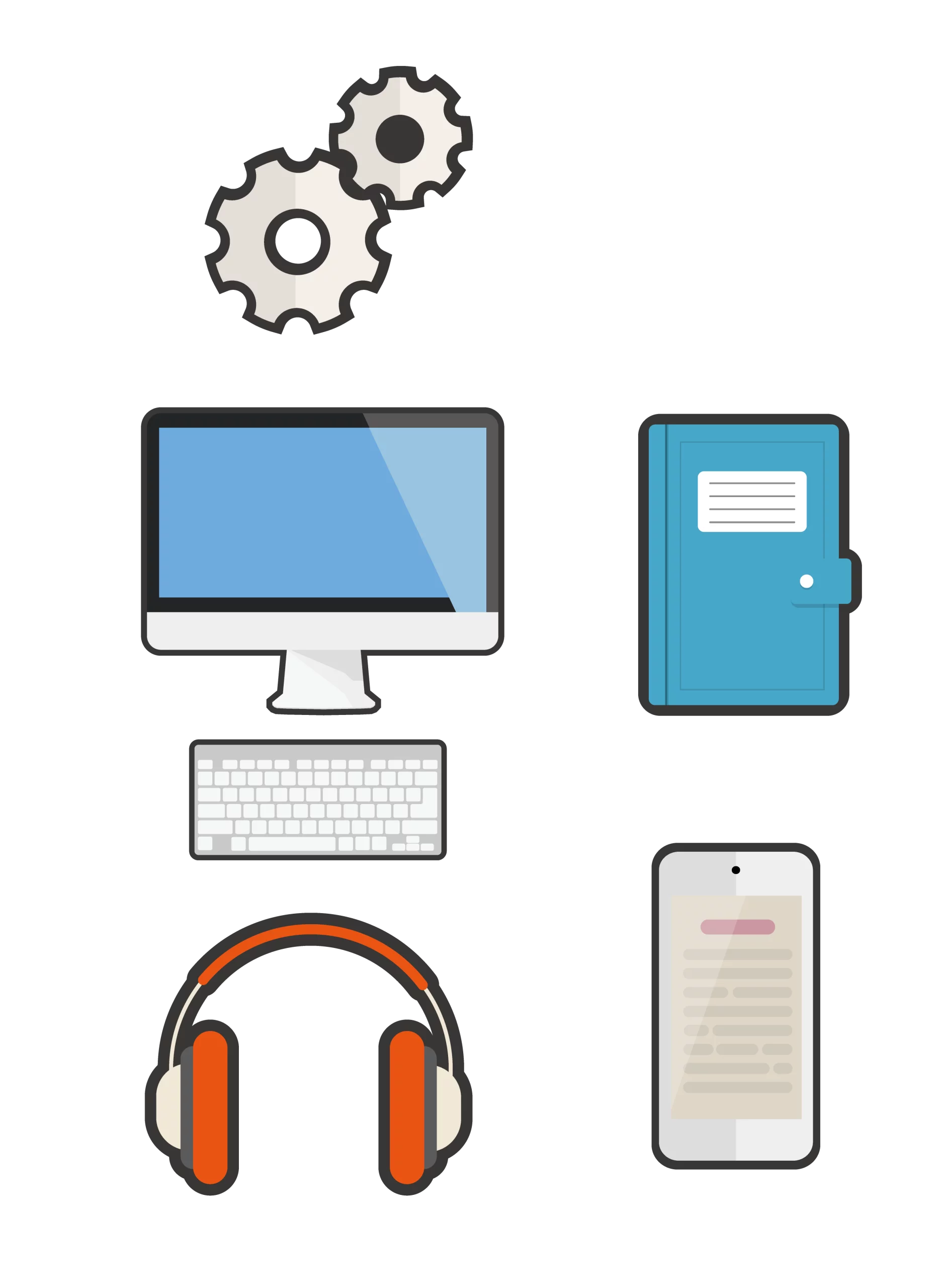 Modern Technology Device Collection Clipart with Computer, Phone and Accessories