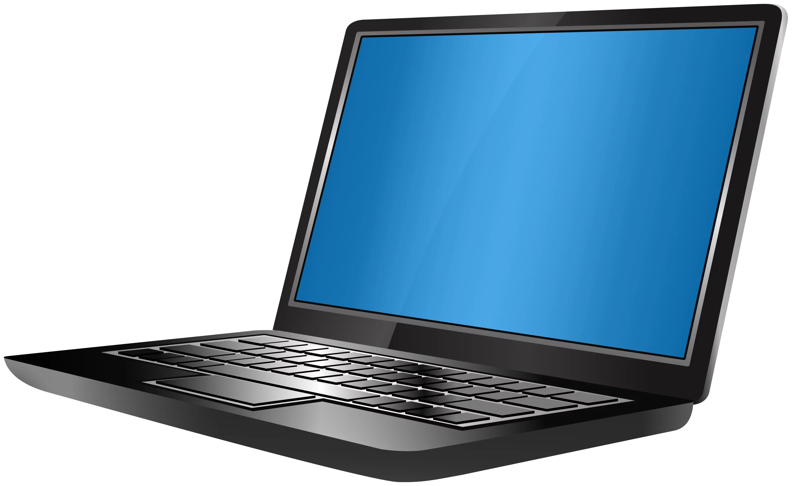 Professional Black Laptop Computer with Blue Screen Display Clipart Illustration